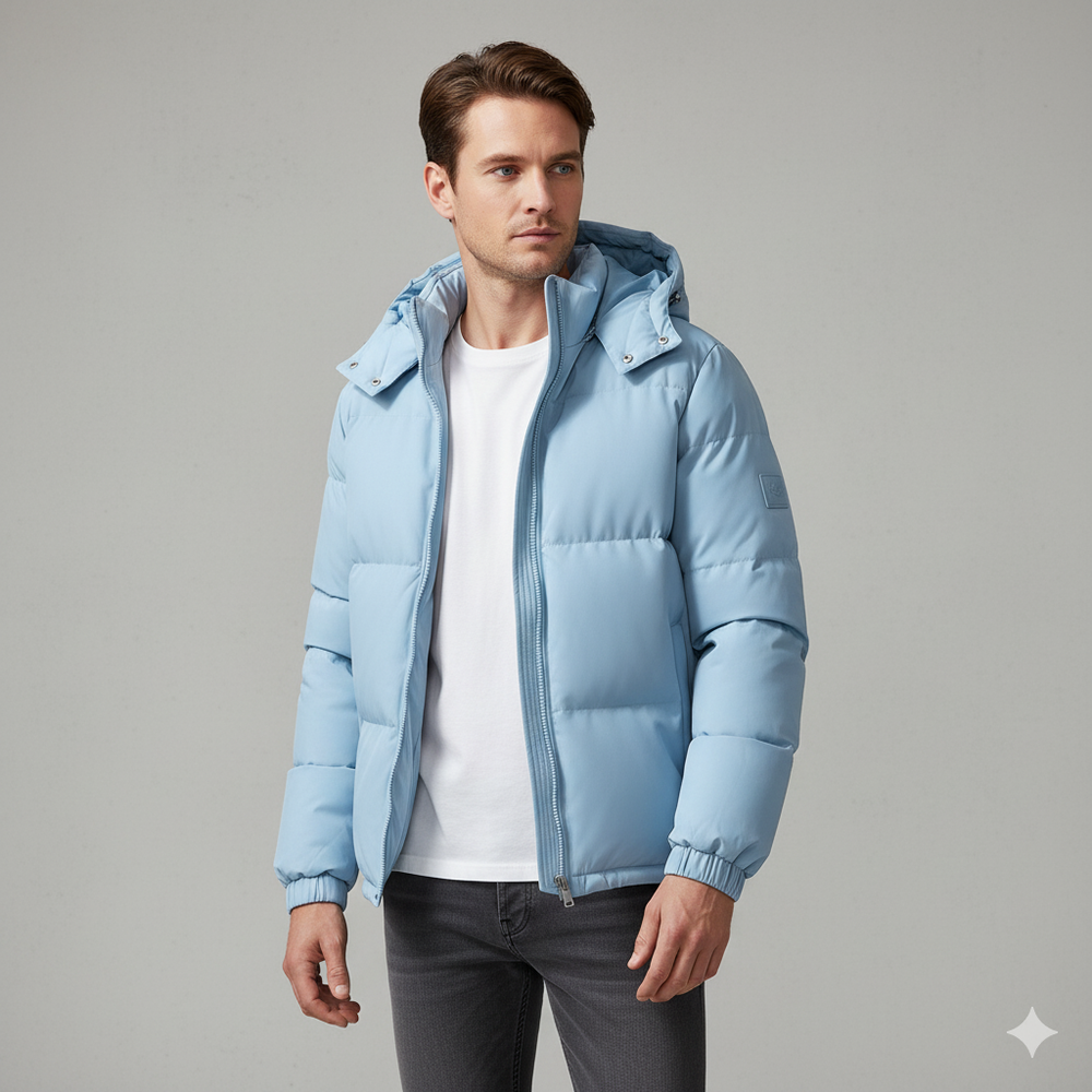 Warme Herren Pufferjacke mit Kapuze