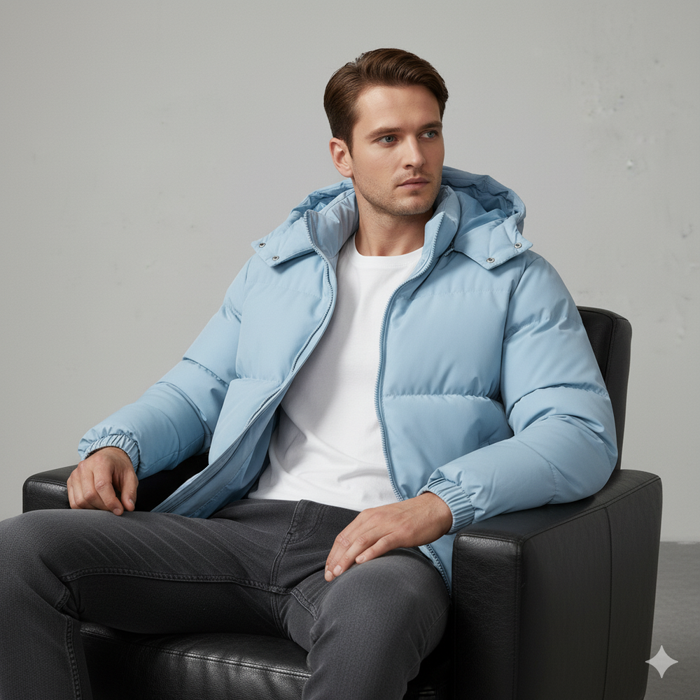 Warme Herren Pufferjacke mit Kapuze