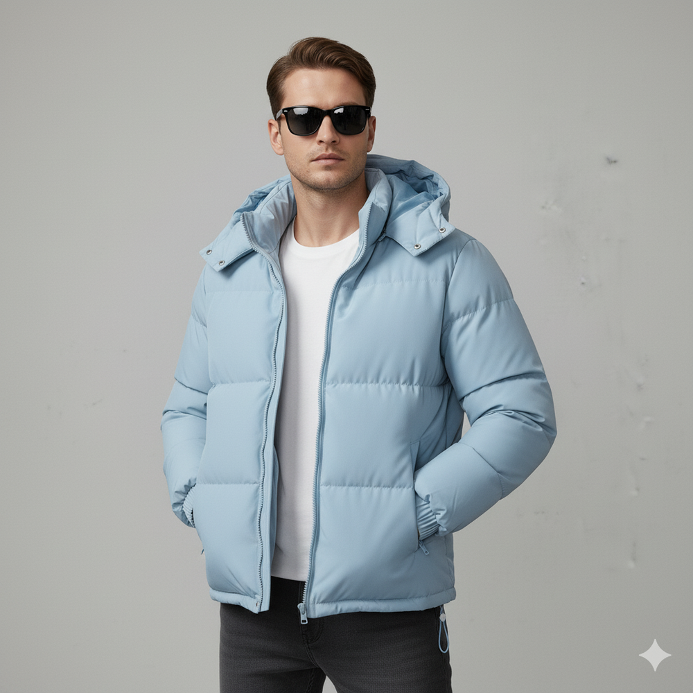 Warme Herren Pufferjacke mit Kapuze