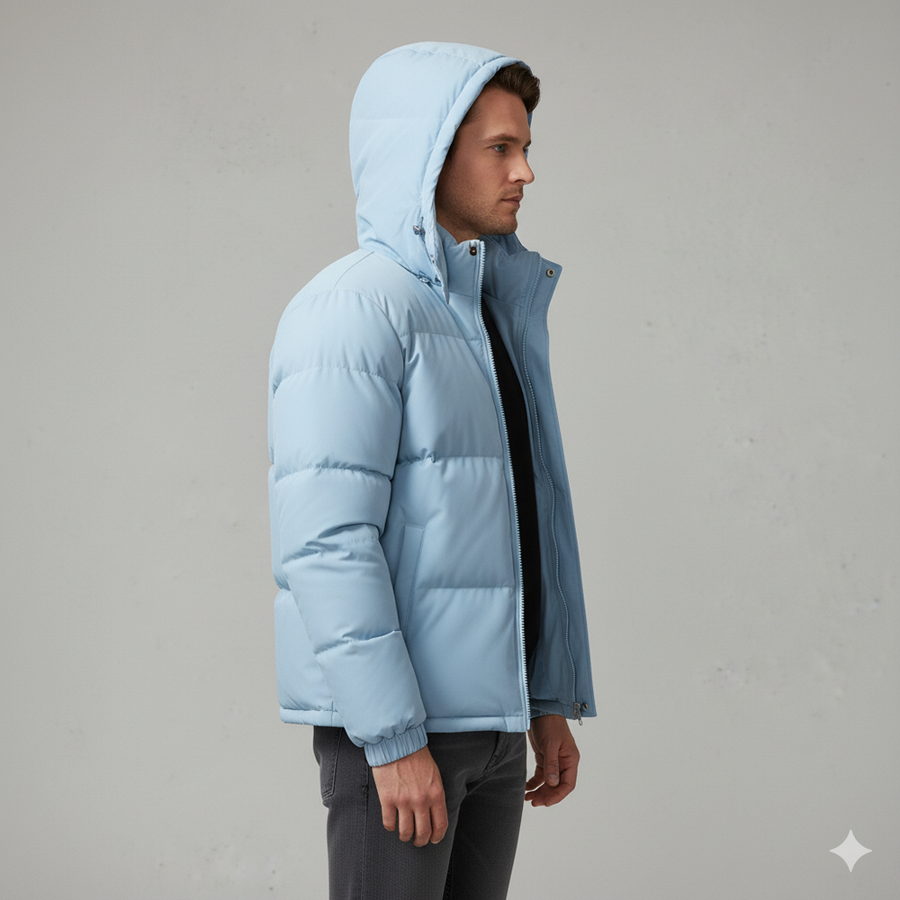 Warme Herren Pufferjacke mit Kapuze