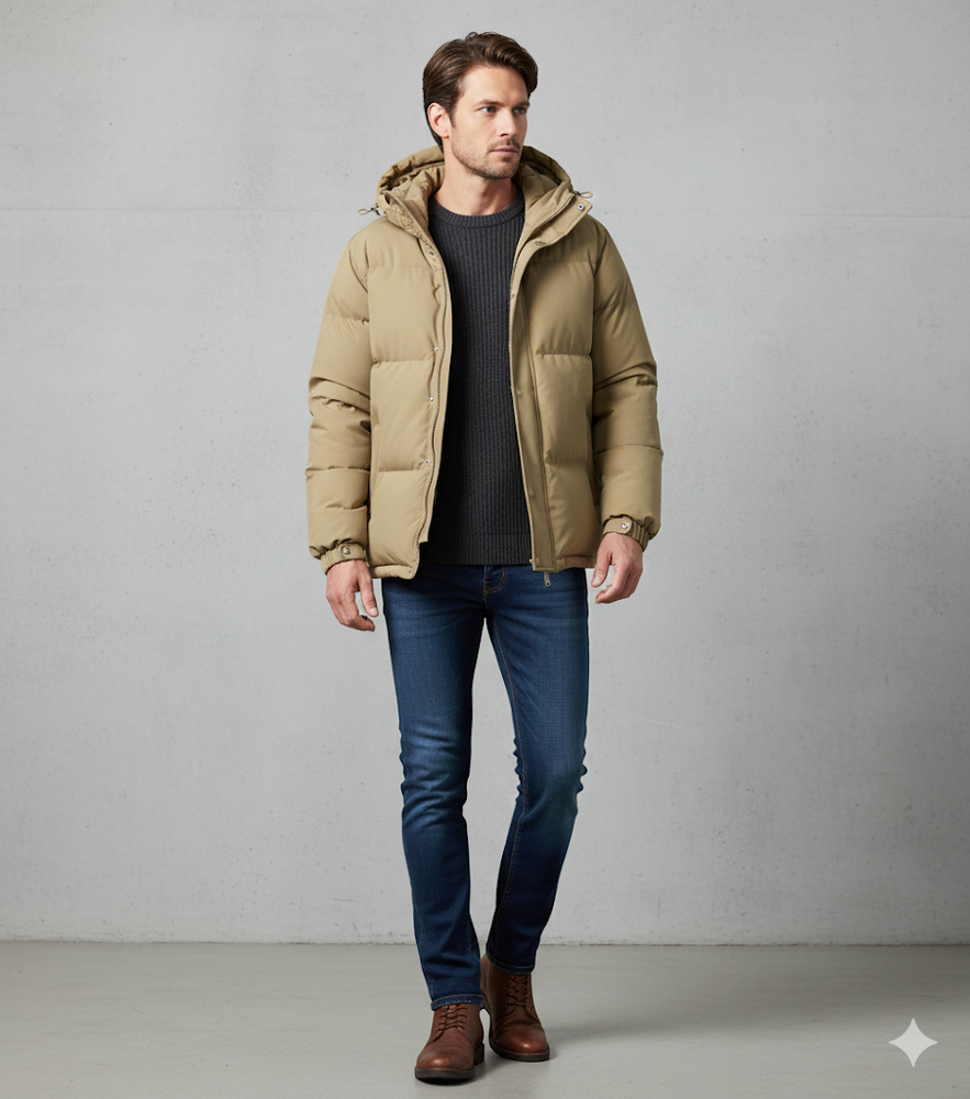 Warme Herren Pufferjacke mit Kapuze