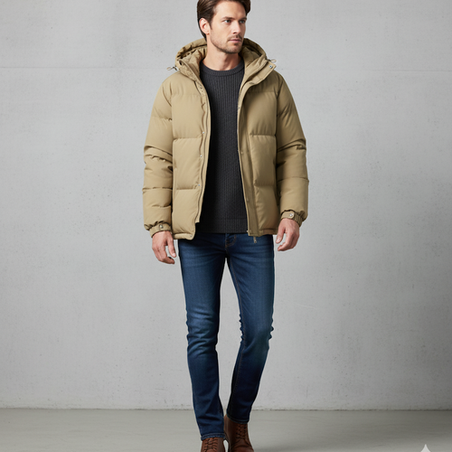 Warme Herren Pufferjacke mit Kapuze