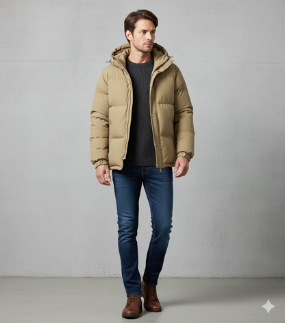 Warme Herren Steppjacke mit Kapuze | Winter Casual