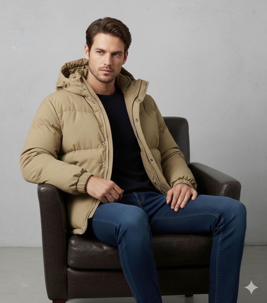 Warme Herren Pufferjacke mit Kapuze