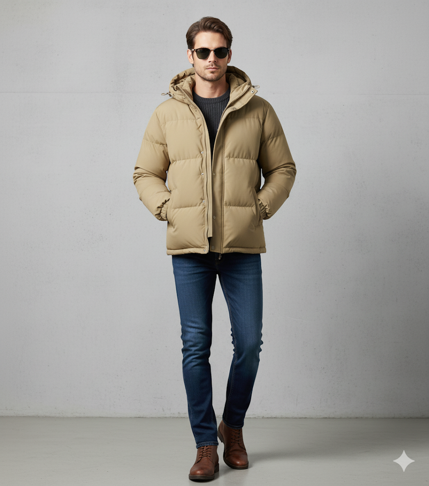 Warme Herren Pufferjacke mit Kapuze