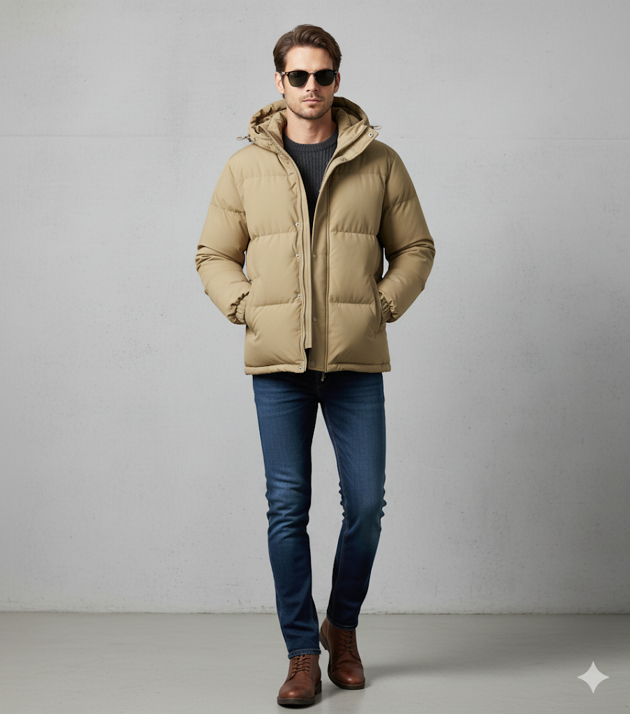 Warme Herren Steppjacke mit Kapuze | Winter Casual