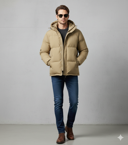 Warme Herren Steppjacke mit Kapuze | Winter Casual