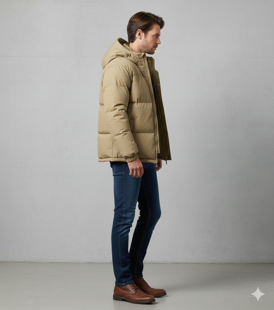 Warme Herren Pufferjacke mit Kapuze