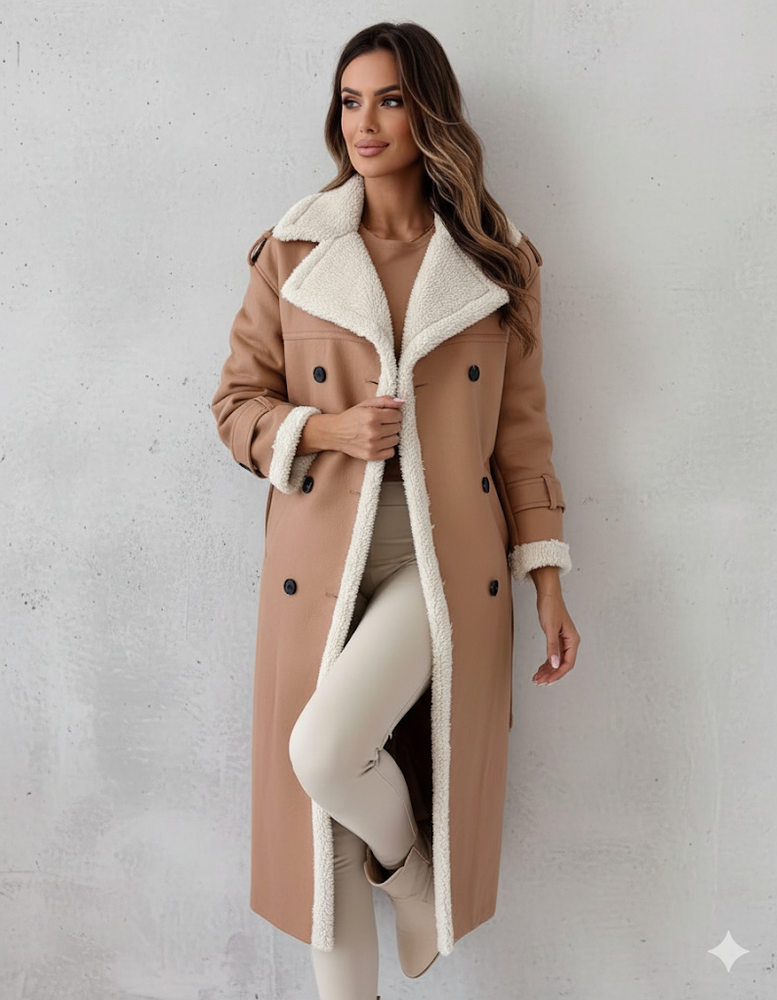 Damen Mantel aus Veganleder mit Plüschfutter | Warm & Modern