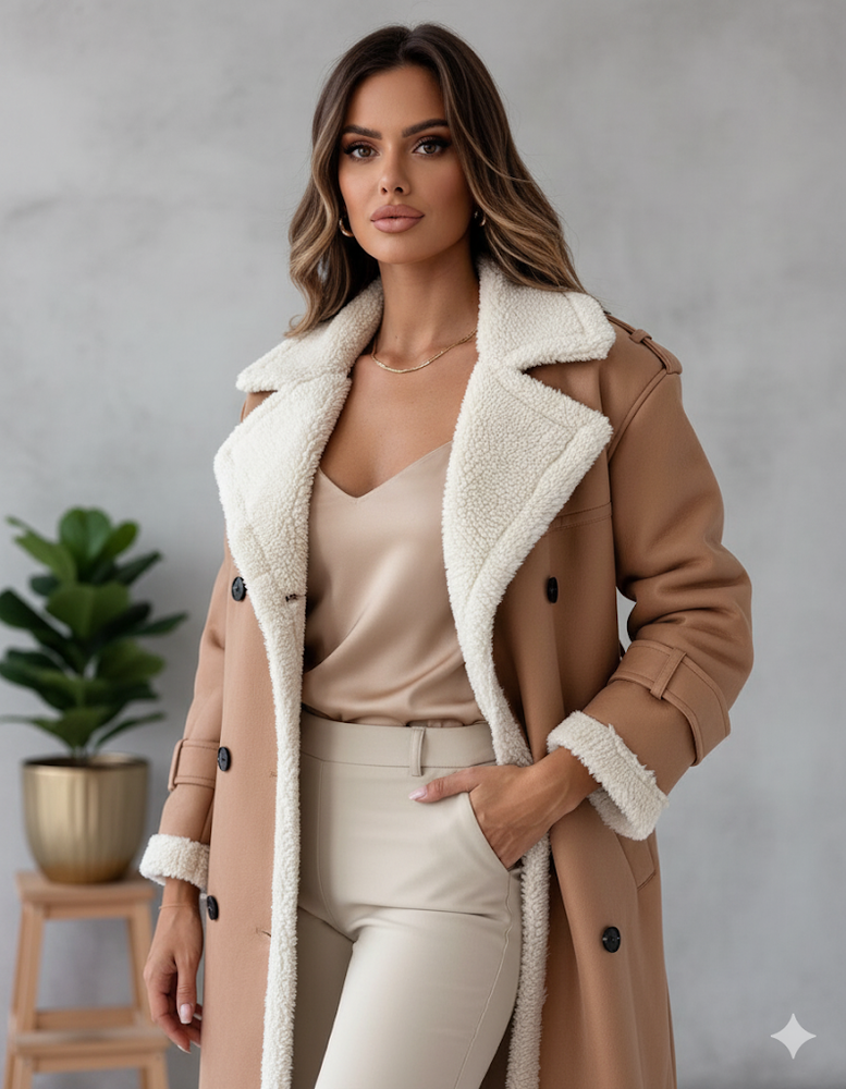 Damen Mantel aus Veganleder mit Plüschfutter | Warm & Modern