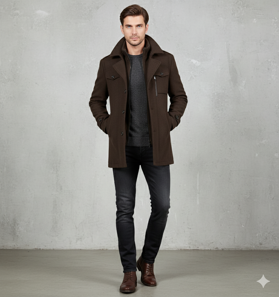 Eleganter Herren Wollmantel mit Stehkragen | Winter | Warm