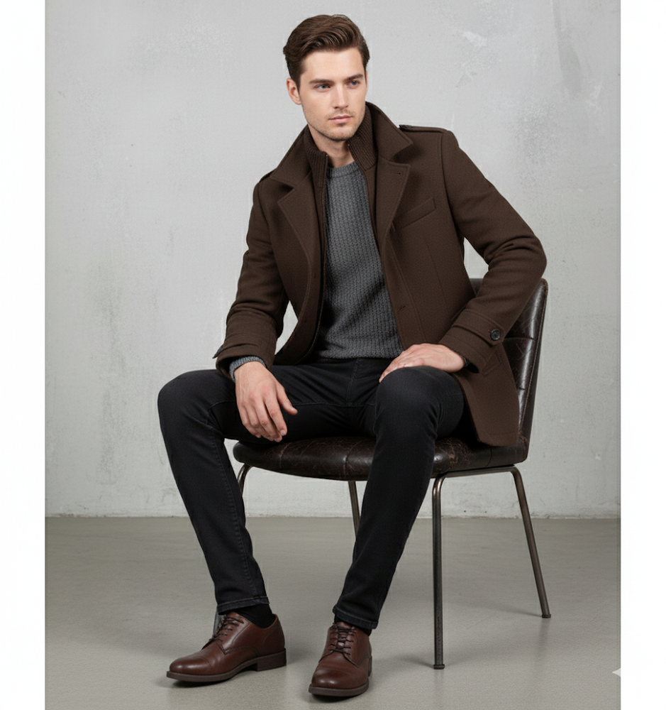 Eleganter Herren Wollmantel mit Stehkragen | Winter | Warm
