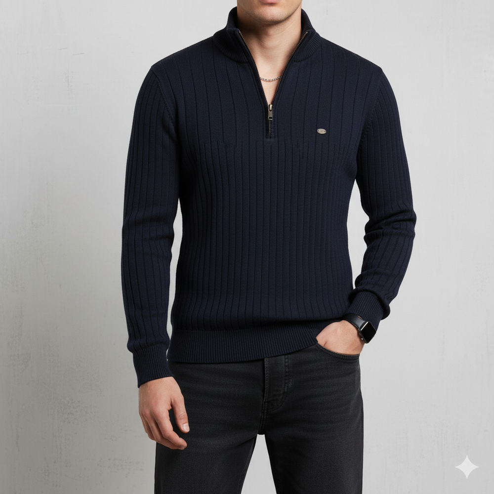 Herren Strickpullover mit Stehkragen | Halbzip | Winter