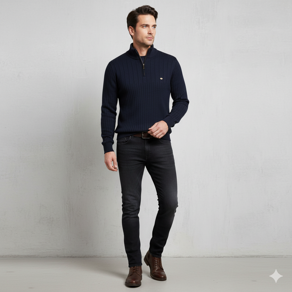 Herren Strickpullover mit Stehkragen | Halbzip | Winter