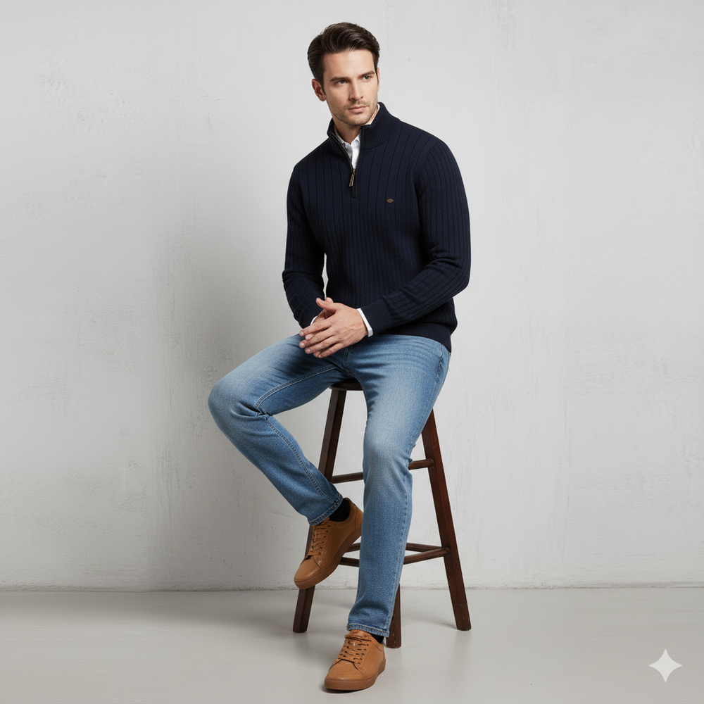 Herren Strickpullover mit Stehkragen | Halbzip | Winter