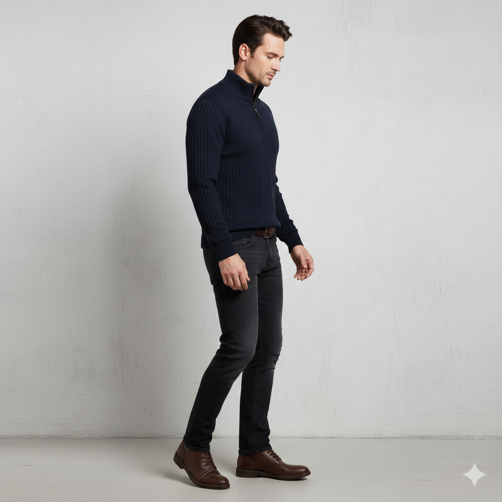 Herren Strickpullover mit Stehkragen | Halbzip | Winter