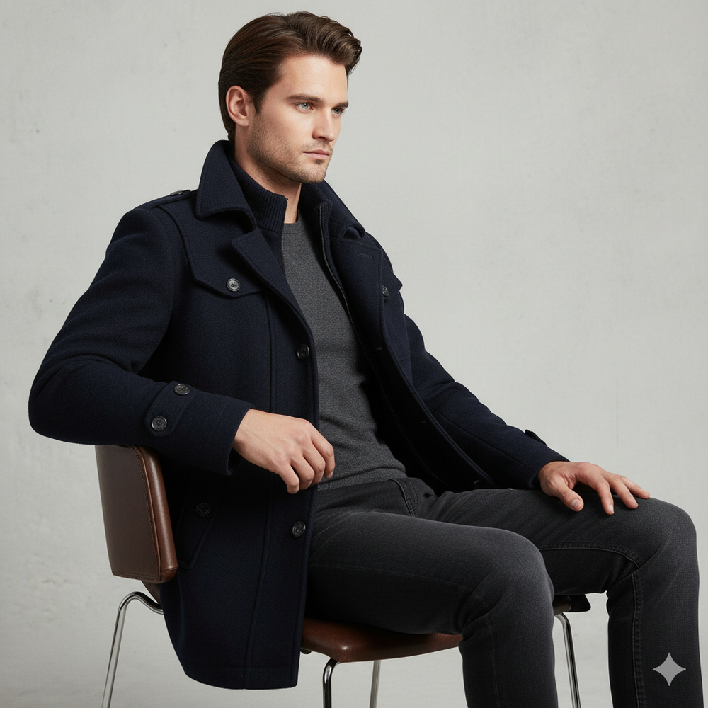 Eleganter Herren Wollmantel mit Stehkragen | Winter | Warm