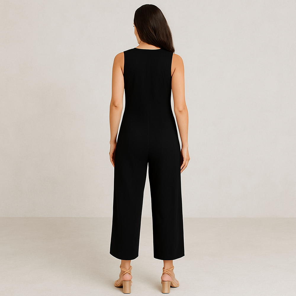 Damen Leinen Jumpsuit ärmellos | Herbst Elegant mit Knopfleiste
