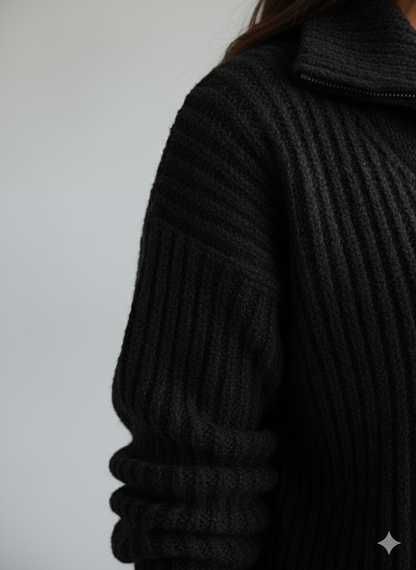 Kuscheliger Damen Strickpullover mit Reißverschluss | Winter