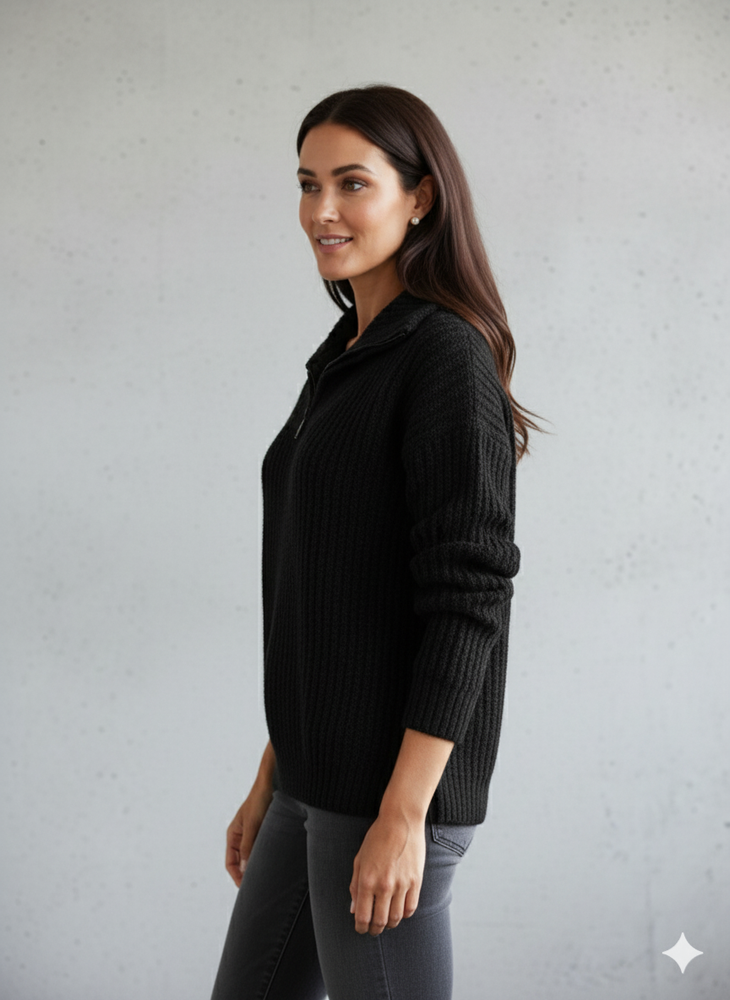 Kuscheliger Damen Strickpullover mit Reißverschluss | Winter