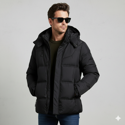 Warmer Herren Daunenmantel mit Kapuze | Winter & Freizeit