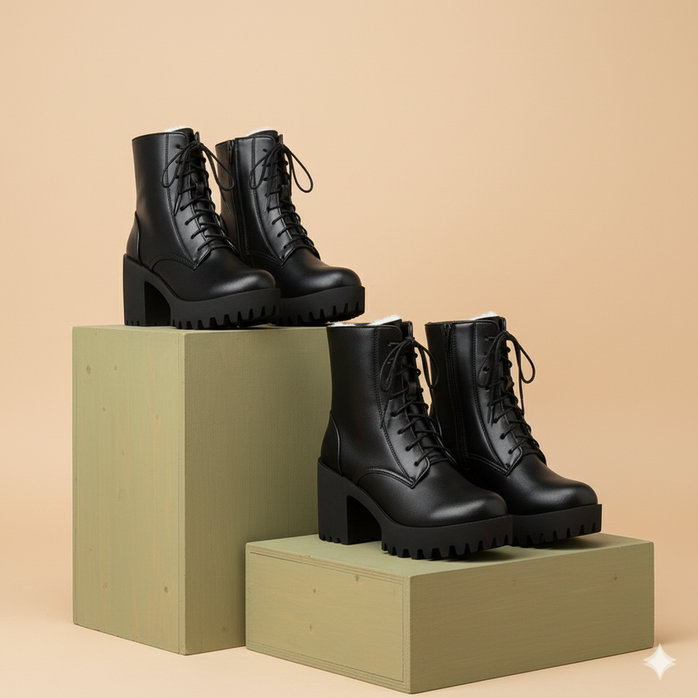 Damen Winter Stiefeletten mit Absatz | Warm Gefüttert & Vegan