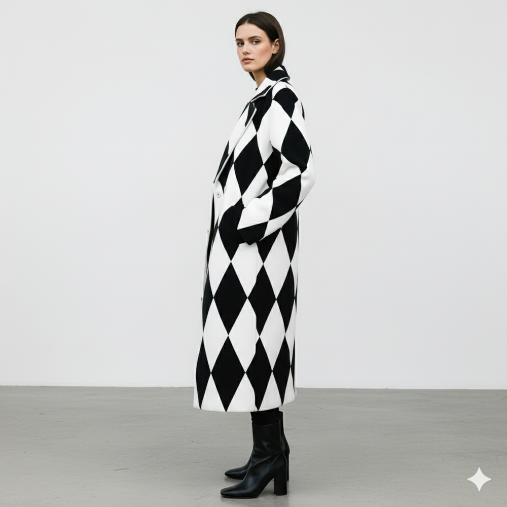 Damen Wollmantel mit Karomuster | Oversize & Warm | Winter