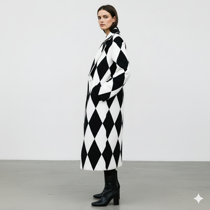 Damen Wollmantel mit Karomuster | Oversize & Warm | Winter