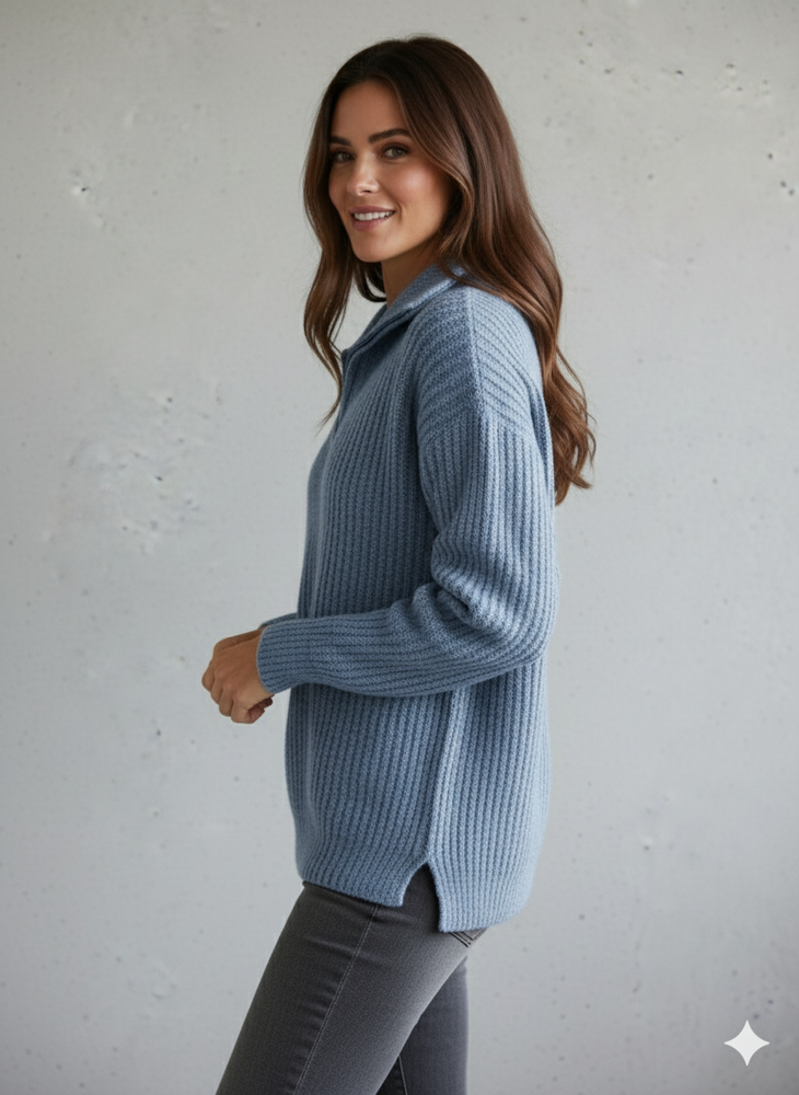 Kuscheliger Damen Strickpullover mit Reißverschluss | Winter