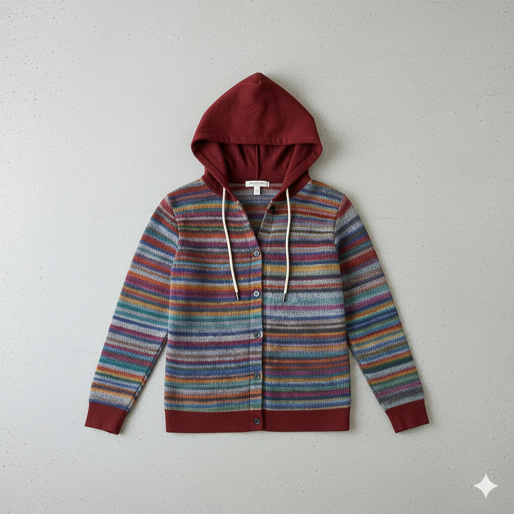 Gemusterte Damen Wolljacke mit Kapuze | Herbst & Winter | Lässig