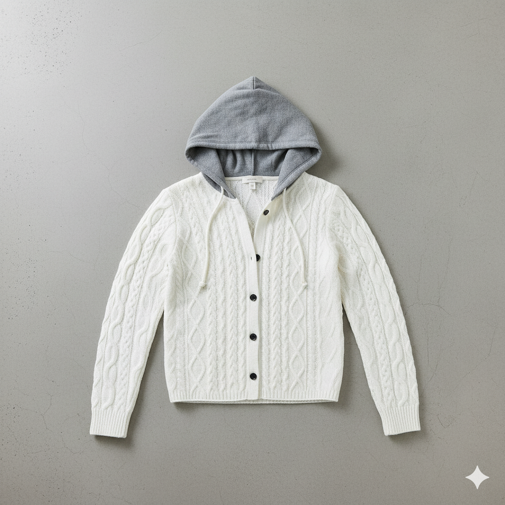 Gemusterte Damen Wolljacke mit Kapuze | Herbst & Winter | Lässig