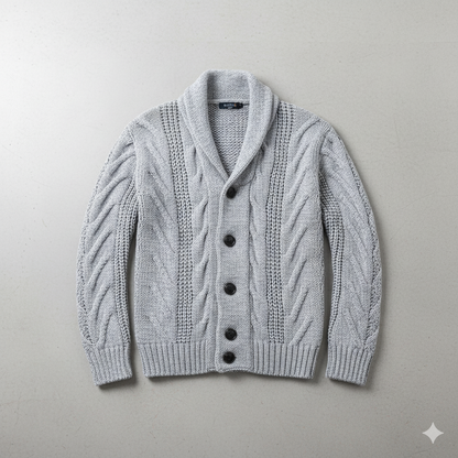 Herren Strickjacke mit Schalkragen und Zopfmuster | Winter