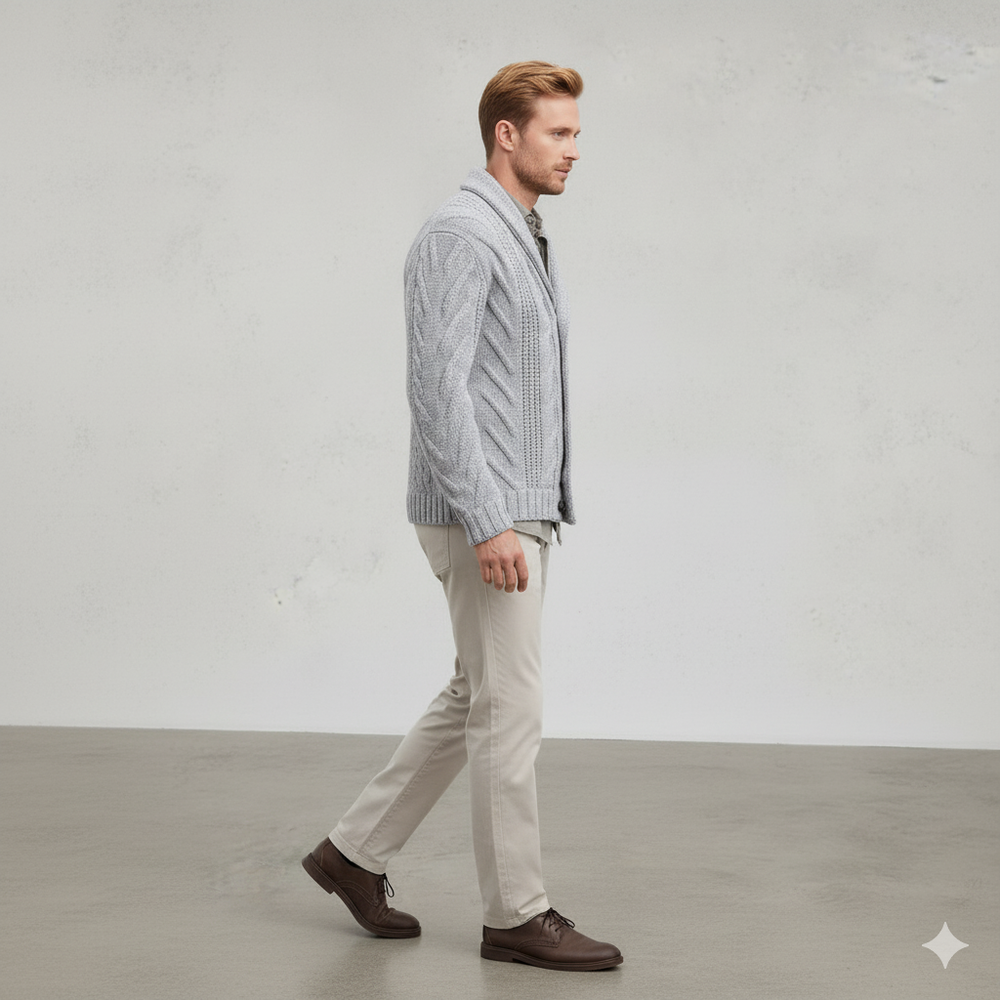 Herren Strickjacke mit Schalkragen und Zopfmuster | Winter