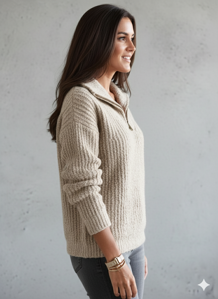 Kuscheliger Damen Strickpullover mit Reißverschluss | Winter