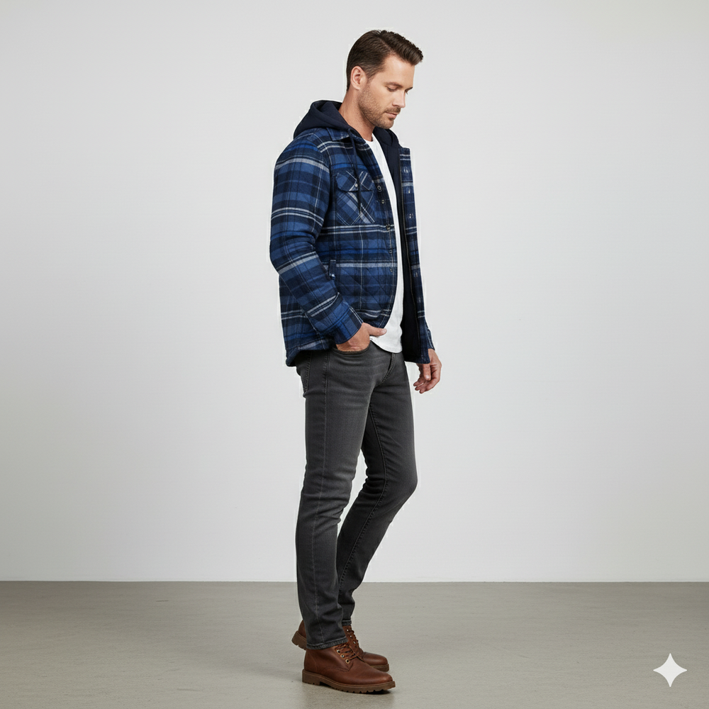 Gepolsterte Herrenjacke mit Karomuster | Warm & Casual Winter