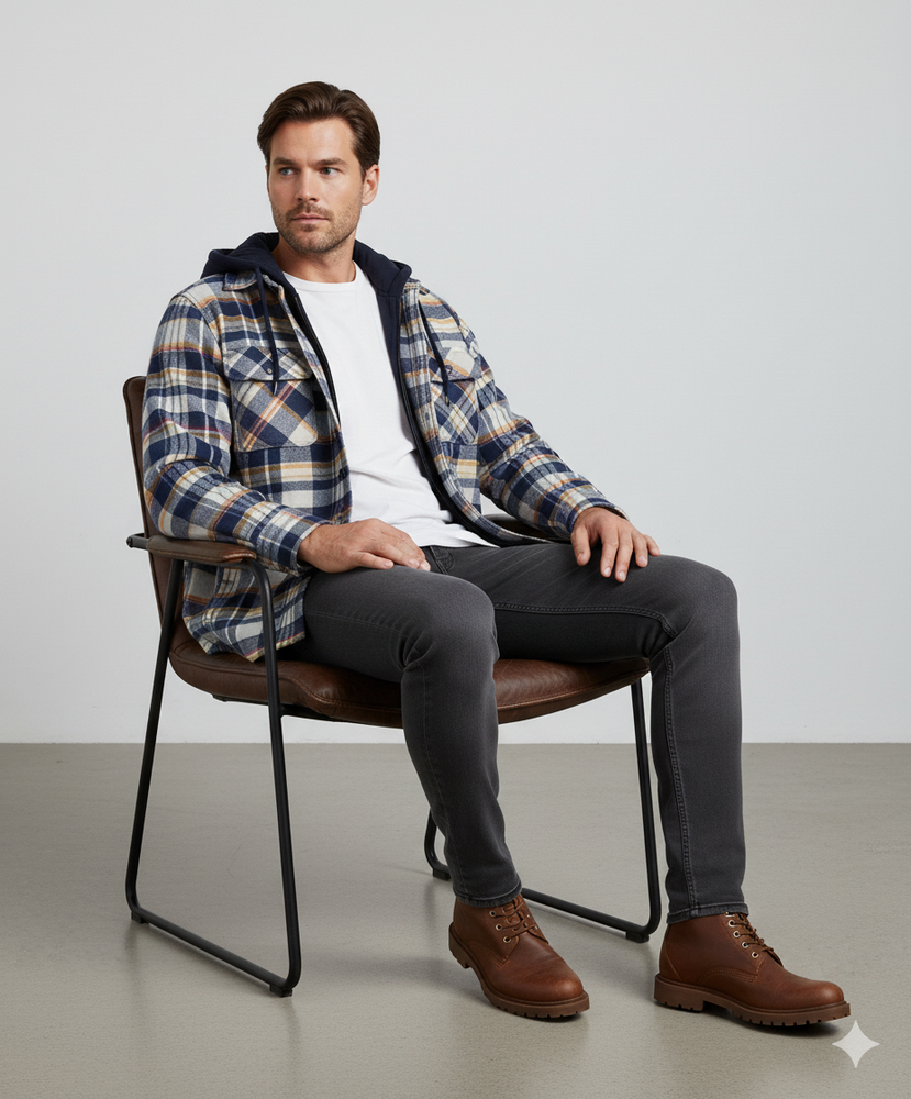 Gepolsterte Herrenjacke mit Karomuster | Warm & Casual Winter