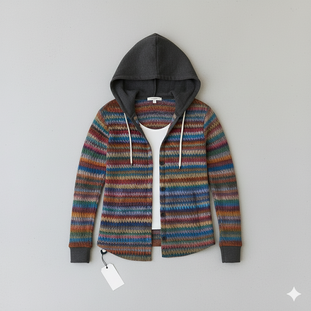 Gemusterte Damen Wolljacke mit Kapuze | Herbst & Winter | Lässig