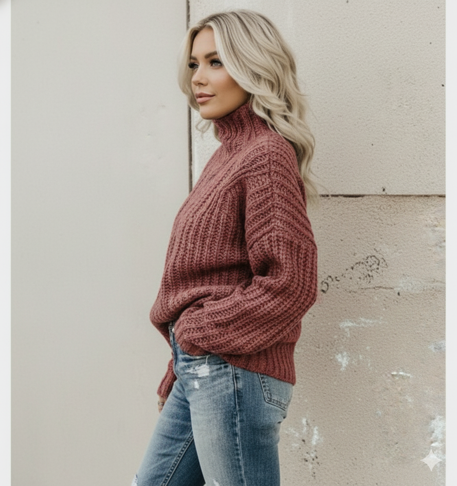 Damen Strickpullover mit Zopfmuster | Warm & Hochgeschlossen | Winter