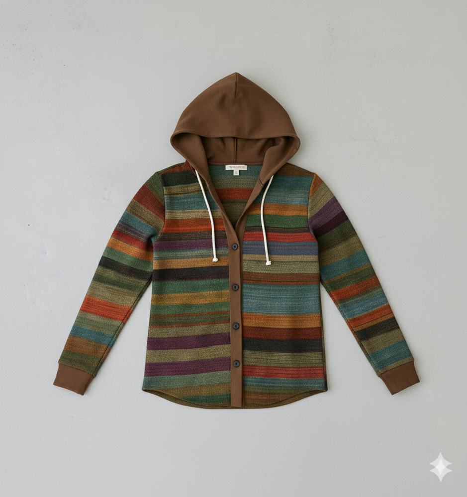 Gemusterte Damen Wolljacke mit Kapuze | Herbst & Winter | Lässig