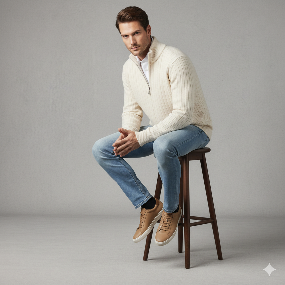 Herren Wollpullover mit Reißverschlusskragen | Elegant | Winter