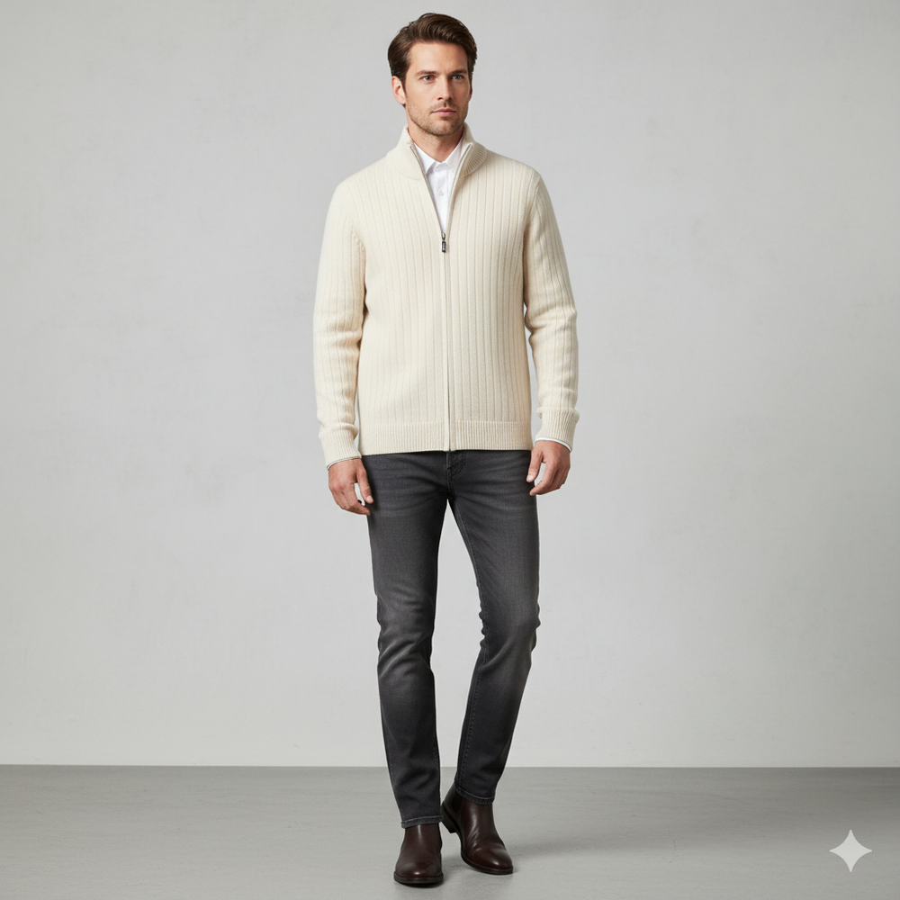 Herren Wollpullover mit Reißverschlusskragen | Elegant | Winter