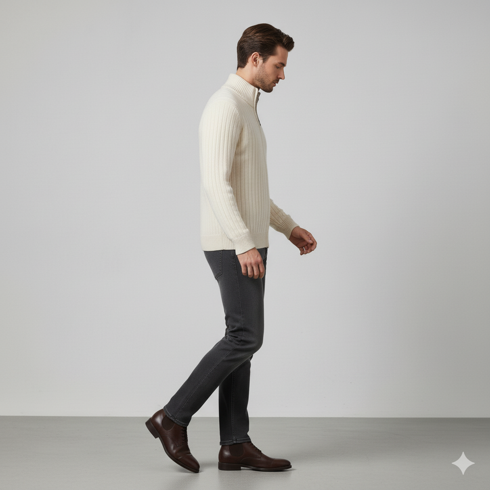 Herren Wollpullover mit Reißverschlusskragen | Elegant | Winter