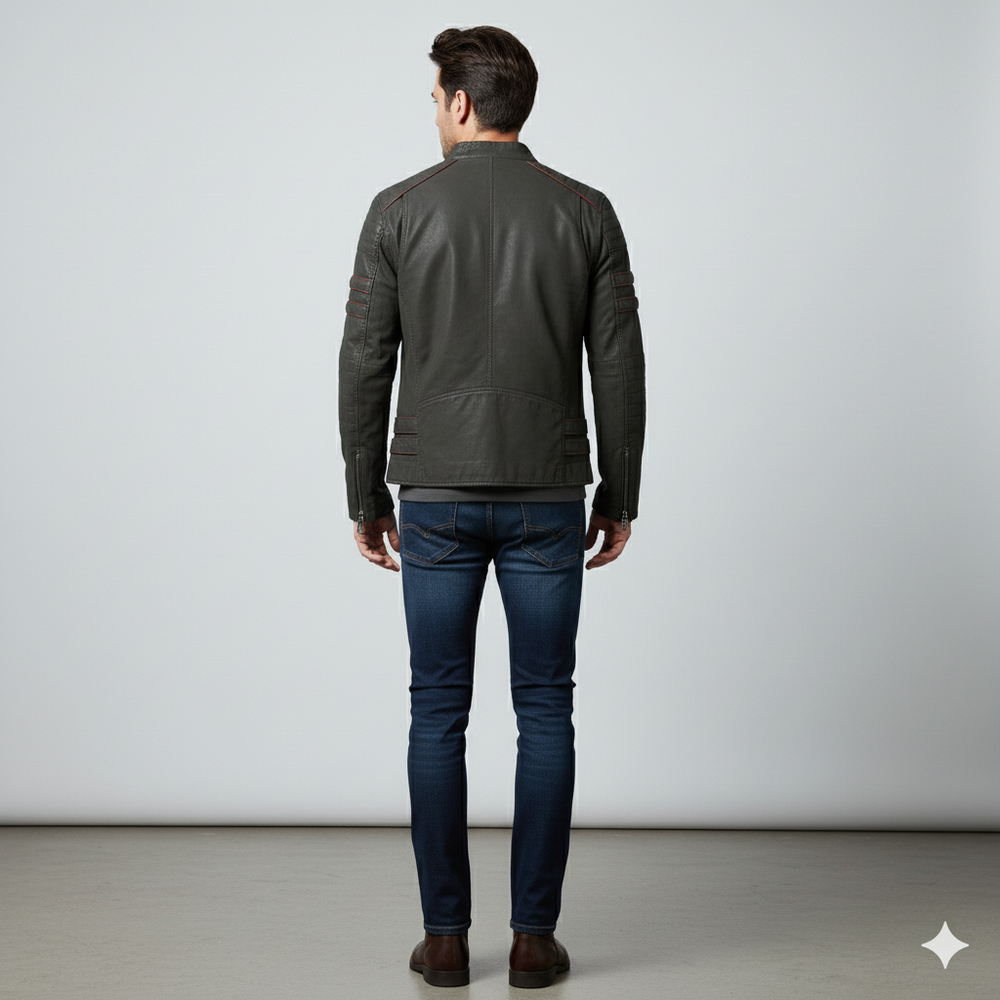 Herren Bikerjacke aus Veganleder mit Stehkragen | Herbst Winter