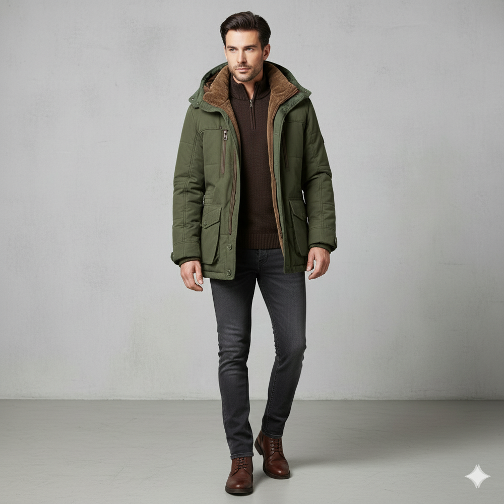 Warmer Herren Wintermantel mit Kapuze | Dick & Funktional