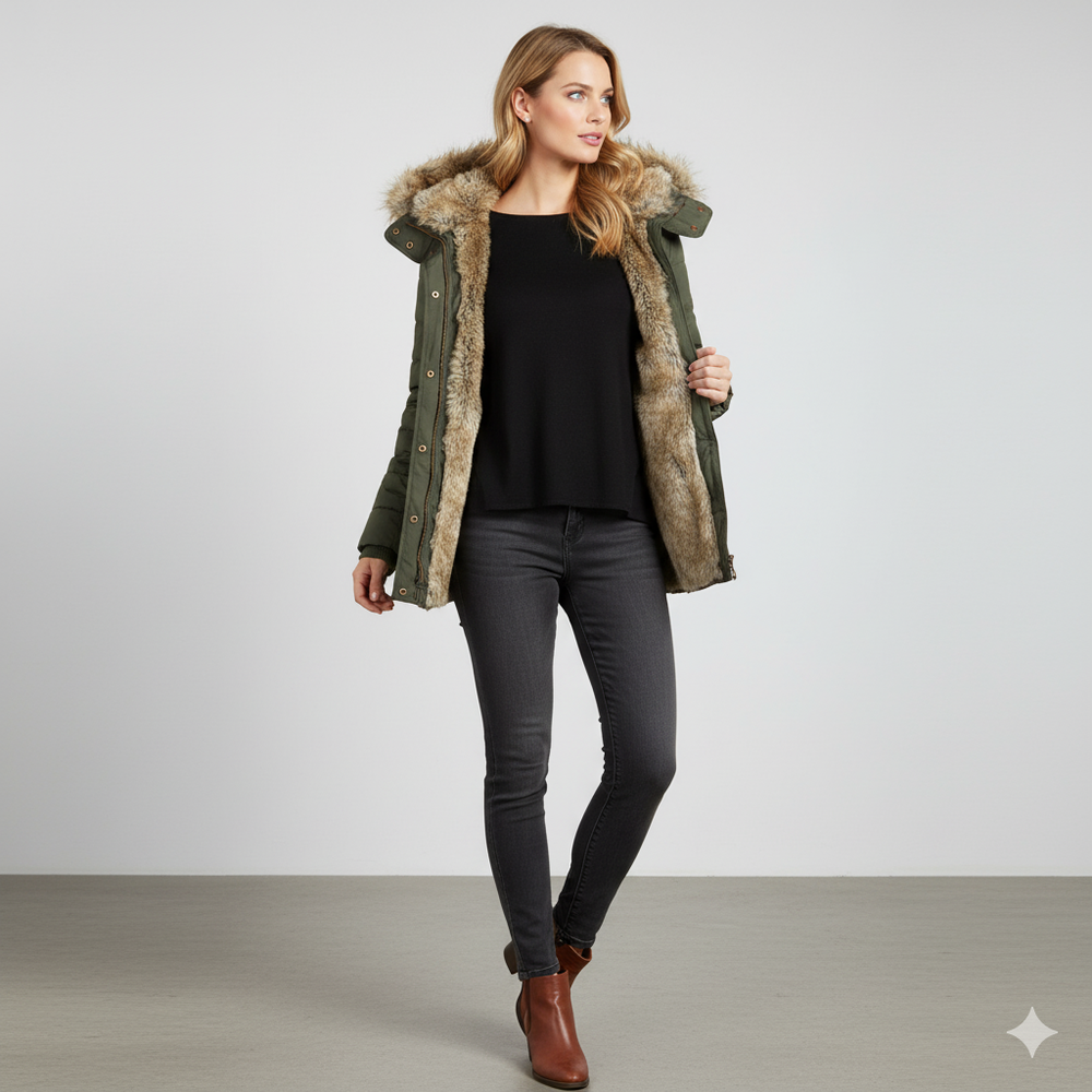 Damen Winterjacke mit Fellkapuze | Warm & Figurbetont