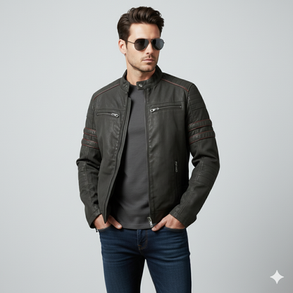 Herren Bikerjacke aus Veganleder mit Stehkragen | Herbst Winter
