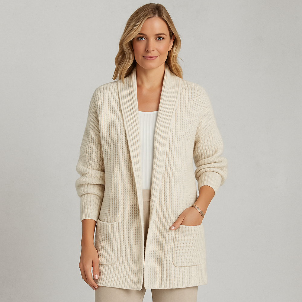 Locker geschnittener Damen Strickjacke mit Taschen | Übergang