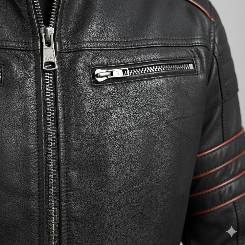 Herren Bikerjacke aus Veganleder mit Stehkragen | Herbst Winter