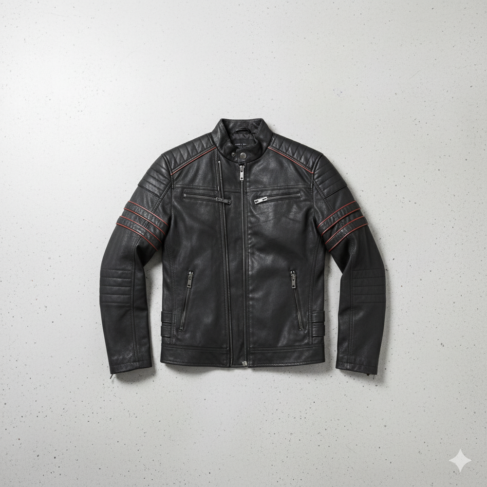 Herren Bikerjacke aus Veganleder mit Stehkragen | Herbst Winter