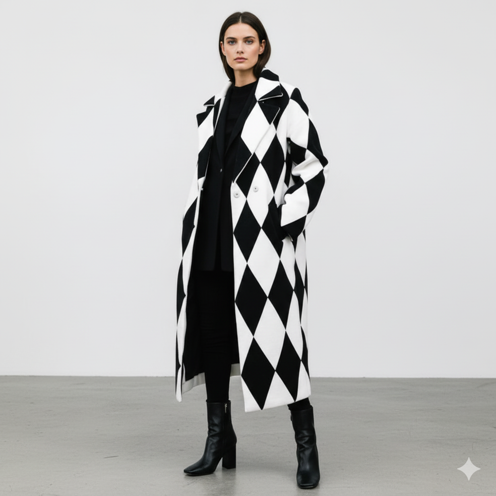 Damen Wollmantel mit Karomuster | Oversize & Warm | Winter